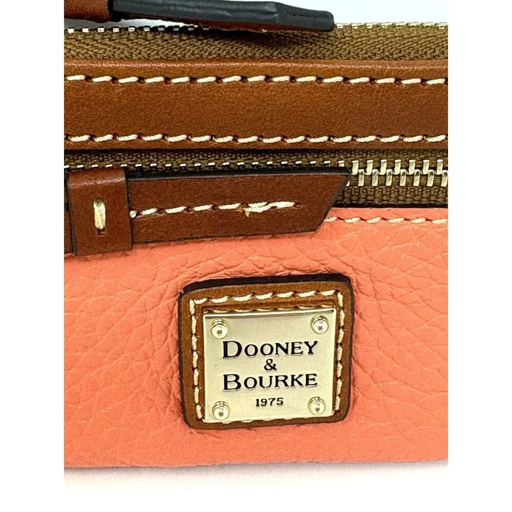 Dooney & Bourke Pebble Grain Coin Case Coral Zippered Pouch Interior Key Ring